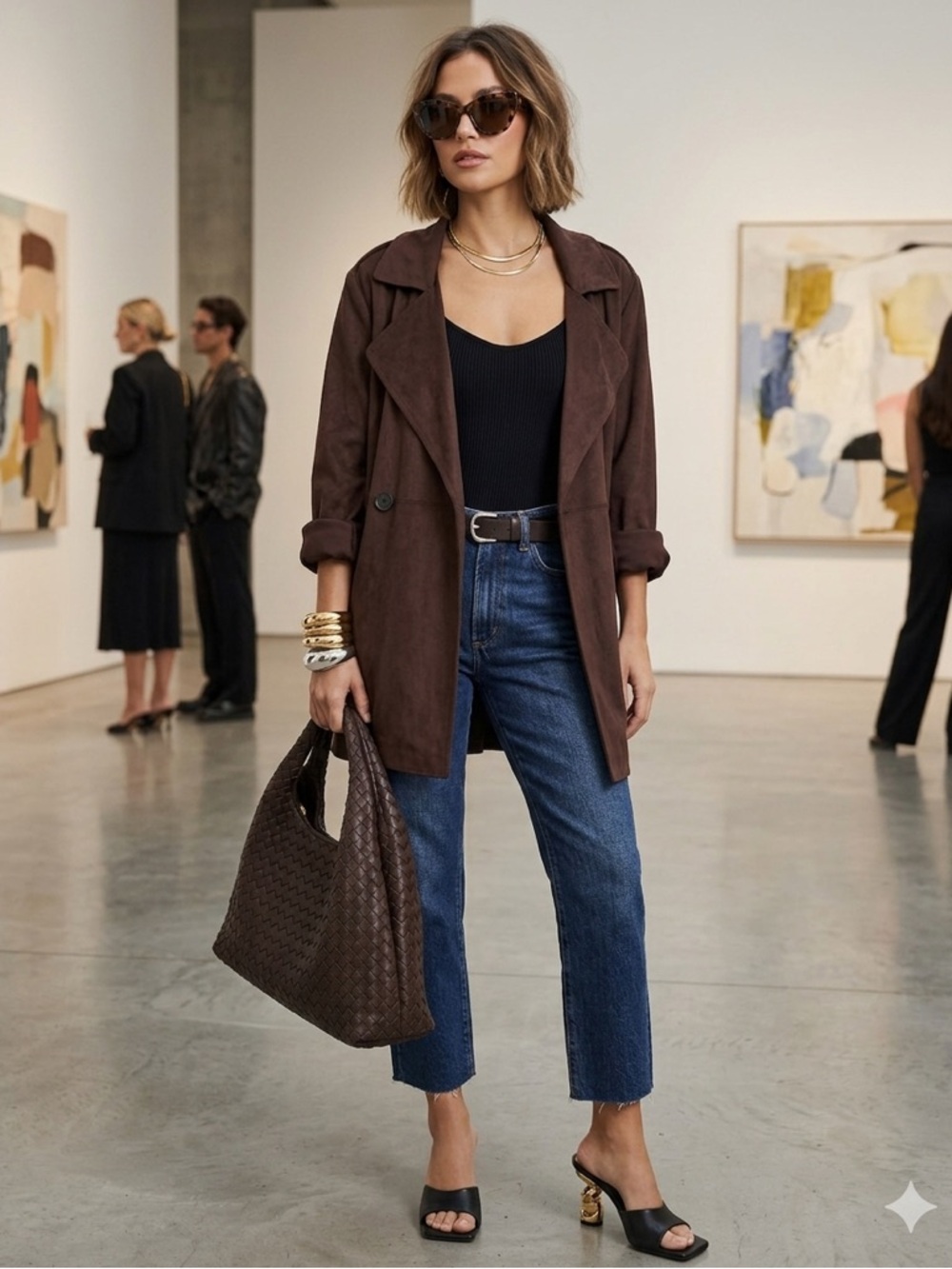 Oversized Lovers + Friends Chocolate Brown Suede-Look Blazer size 4